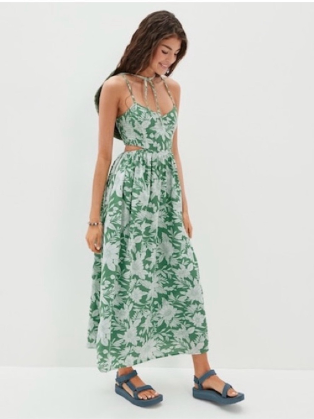 American Eagle Outfitters Green and White Floral Maxi Dress